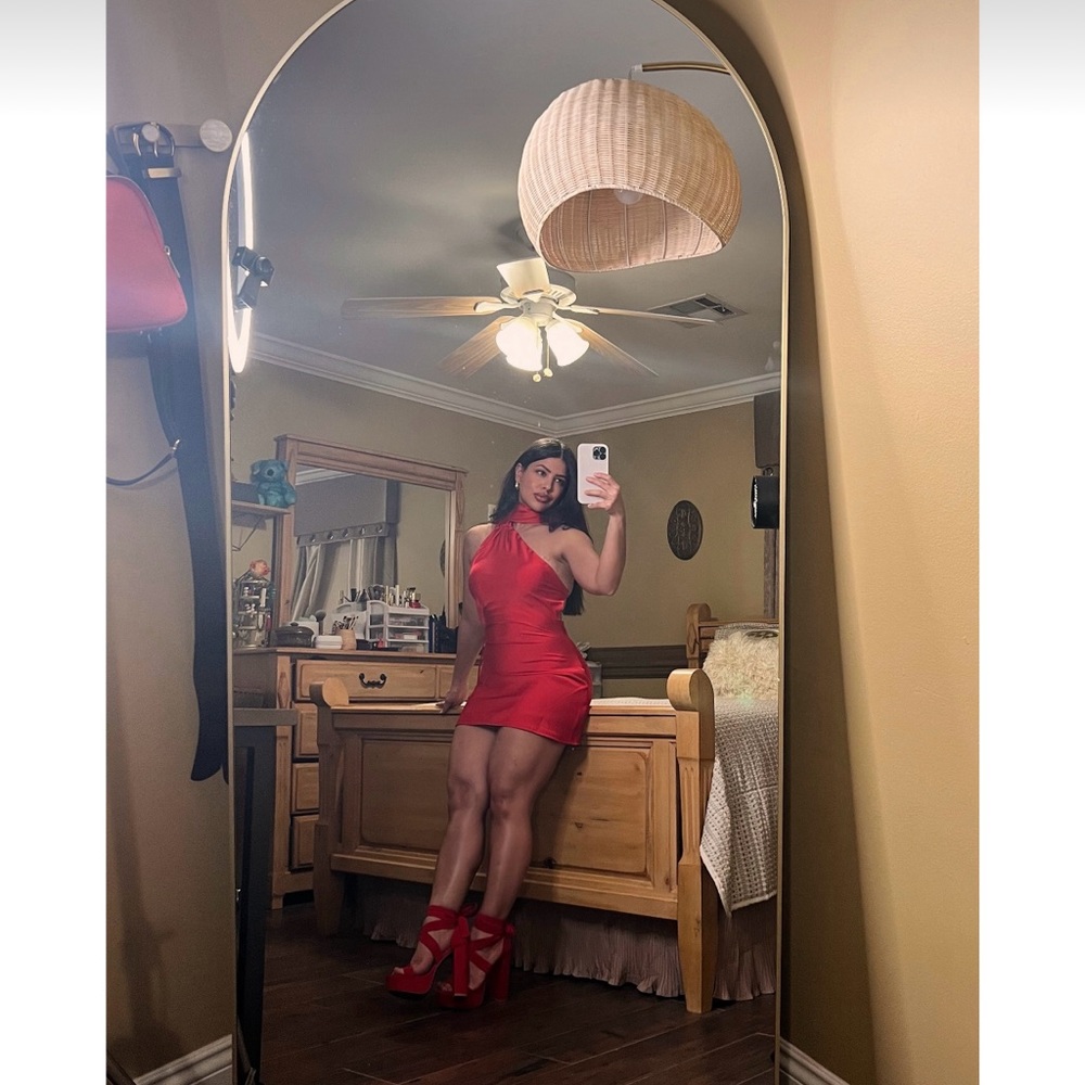 Red tie neck dress